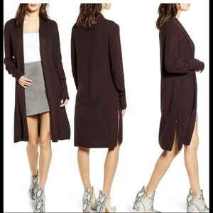 NWT LEITH Longline Cardigan Sweater Size XS Burgundy Fudge Heather